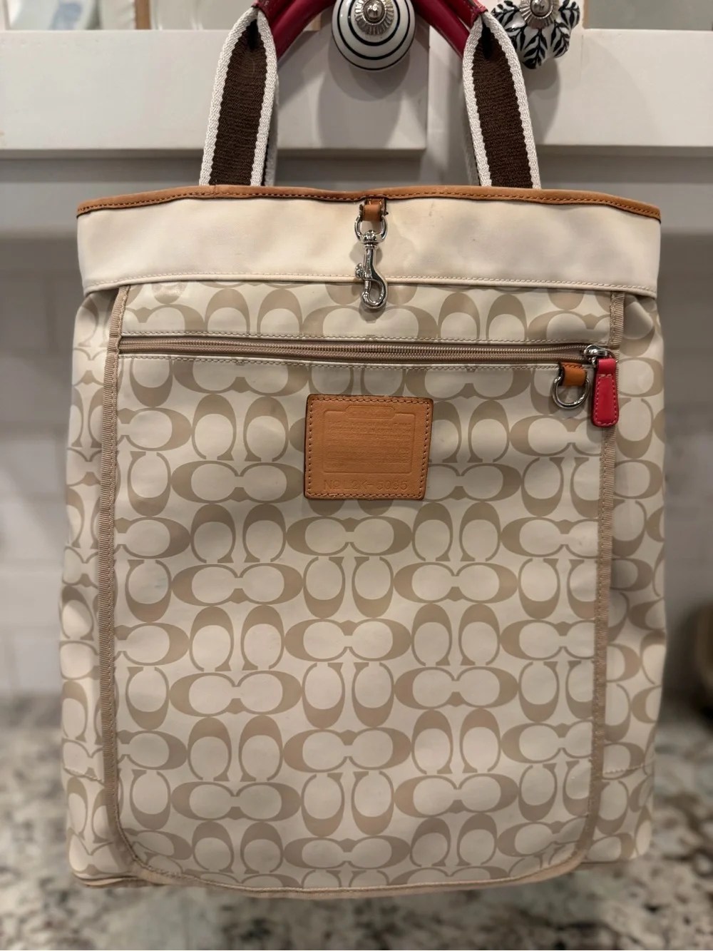 Coach y2k Canvas Backpack in Beige with Tan Trim